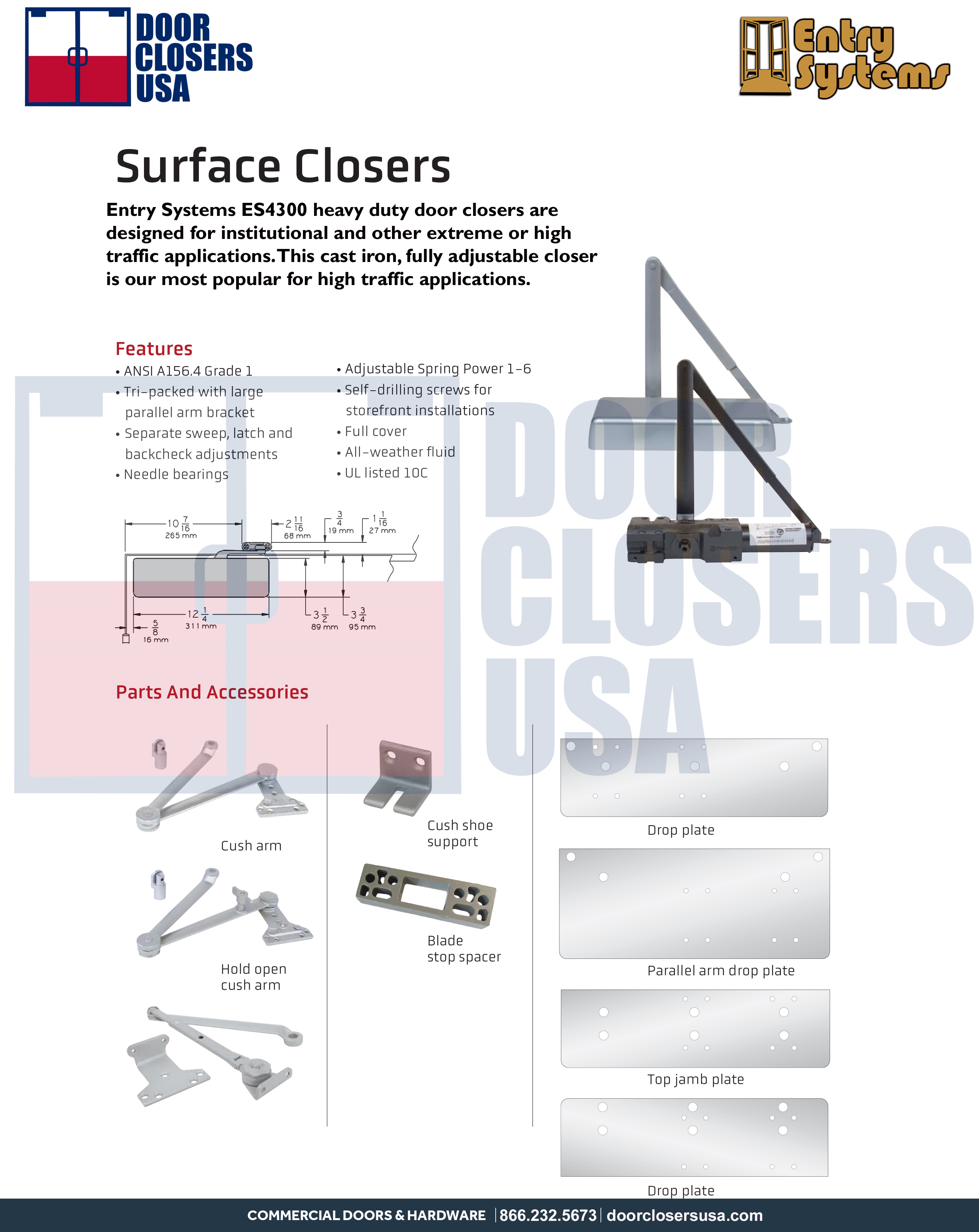 ES4300 Surface Mount Door Closer - Heavy-Duty Grade 1, Adjustable